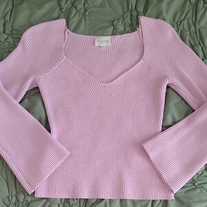 Line & Dot Pink Ribbed Sweater Bell Sleeves